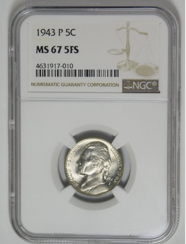 1943-P Jefferson Nickel High Grade! NGC MS-67 5FS