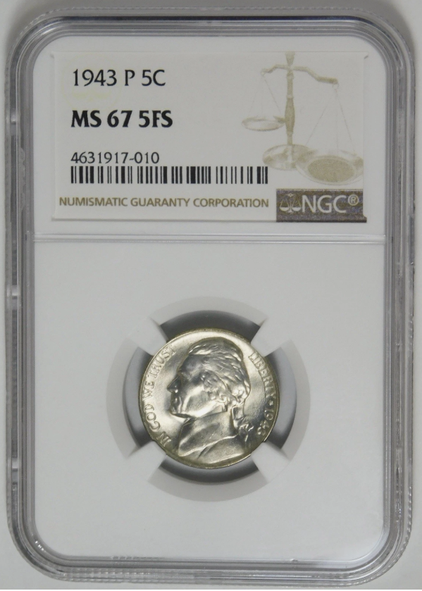 1943-P Jefferson Nickel High Grade! NGC MS-67 5FS