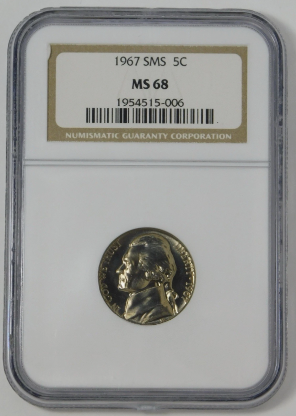 1967 SMS Jefferson Nickel Special Mint Strike! BIG GRADE! NGC MS-68