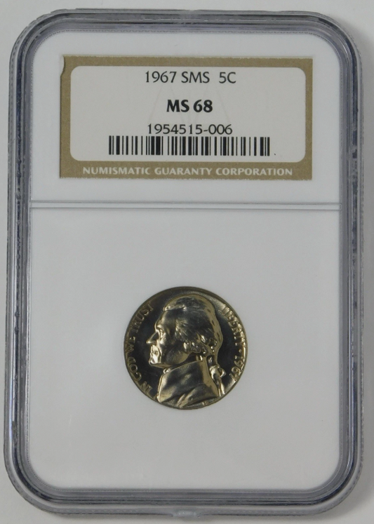 1967 SMS Jefferson Nickel Special Mint Strike! BIG GRADE! NGC MS-68