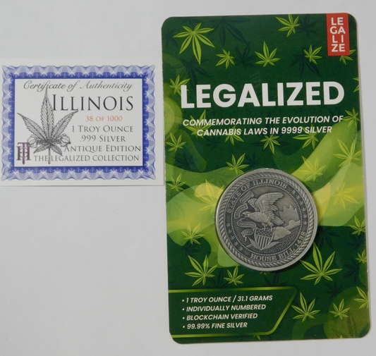 State of illinois 1 OZ .999 Fine Silver Legalized Cannibis Commmeorative Coin