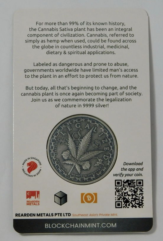 State of illinois 1 OZ .999 Fine Silver Legalized Cannibis Commmeorative Coin
