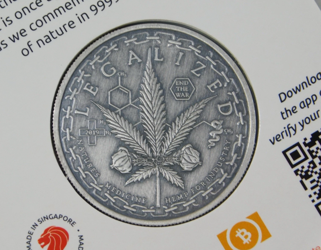 State of illinois 1 OZ .999 Fine Silver Legalized Cannibis Commmeorative Coin