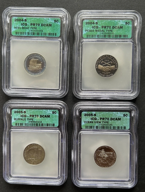 2-2004-S 2-2005-S Jefferson Nickels TOP GRADE! Gem Proof 70DCAM