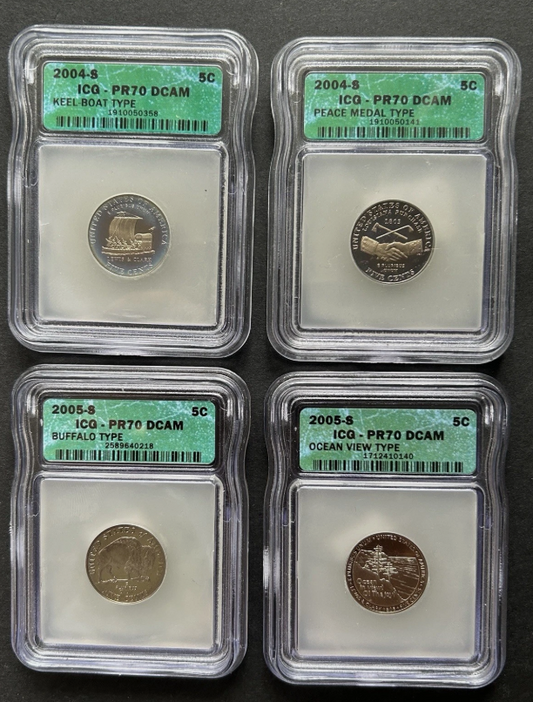 2-2004-S 2-2005-S Jefferson Nickels TOP GRADE! Gem Proof 70DCAM