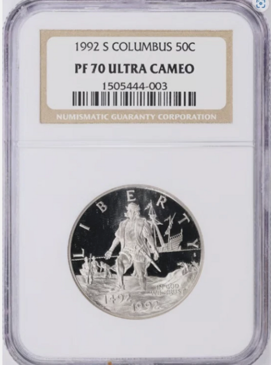 1992-S Columbus Quincentenary Half Dollar TOP GRADE! NGC Gem Proof 70 Ultra Came