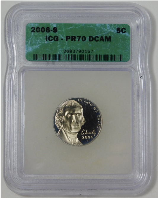 2006-S Jefferson Nickel TOP GRADE! ICQ PR70 Deep Cameo