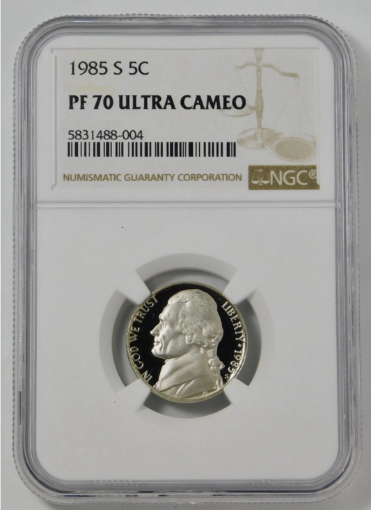 1985-S Jefferson Nickel TOP GRADE! NGC Gem Proof 70 Ultra Cameo