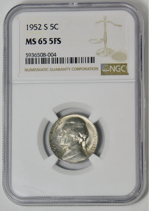 1952-S Jefferson Nickel LOW POP! NGC MS-65 5FS (5 Full Steps)