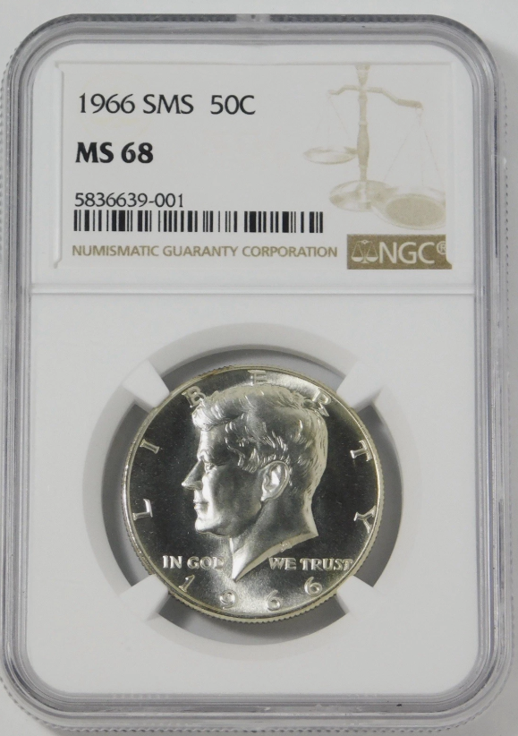 1966 "SMS" Silver Kennedy Half Dollar. HIGH GRADE! Mint State 68