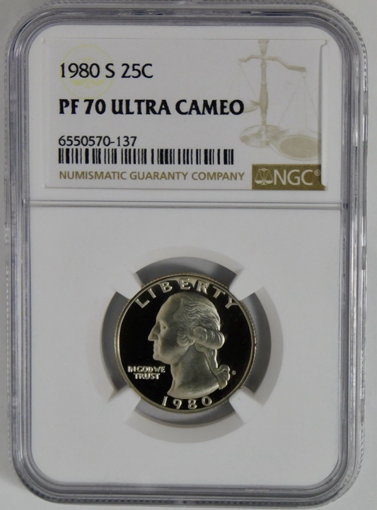 1980-S Washington Quarter Top Grade! NGC Gem Proof 70 Ultra Cameo