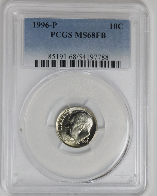 1996-P Roosevelt Dime BIG GRADE! PCGS MS-68 FB (Full Bands)