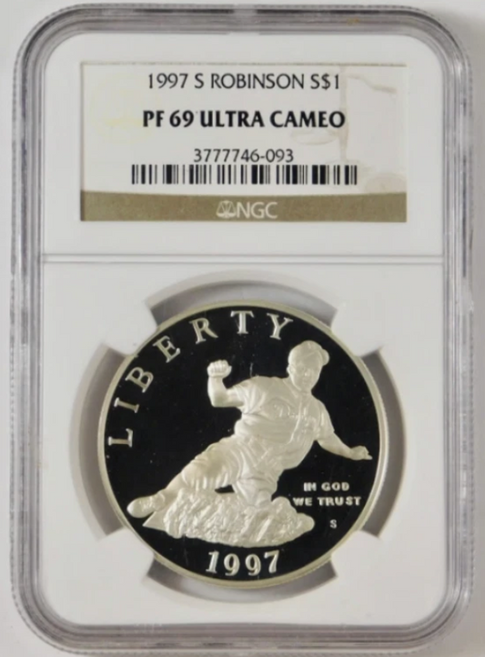 1997-S 50th Anniversary "Jackie Robinson" Silver Dollar GEM PROOF 69