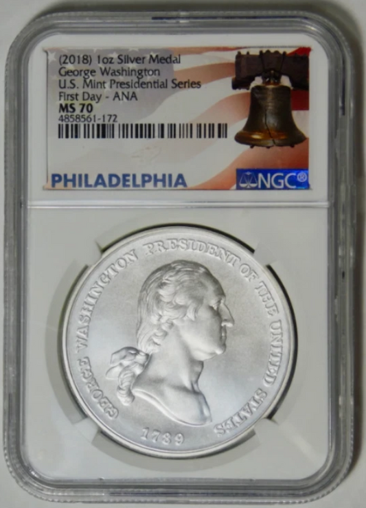 2018 Silver Geo. Washington US Mint Presidential Medal First Day ANA NGC MS70