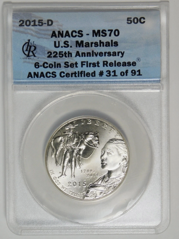 2015-D U.S. Marshals Service Half Dollar TOP GRADE MS-70! First Release