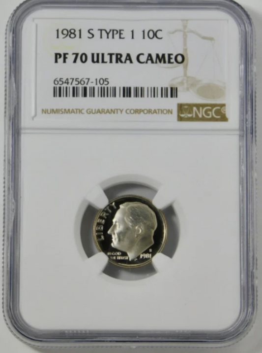 1981-S Roosevelt Dime Type 1 TOP GRADE! NGC Gem Proof 70 Ultra Cameo