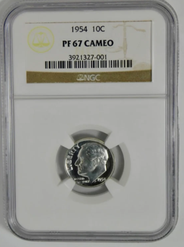 1954 Silver Roosevelt Dime NGC Gem Proof 67 CAMEO