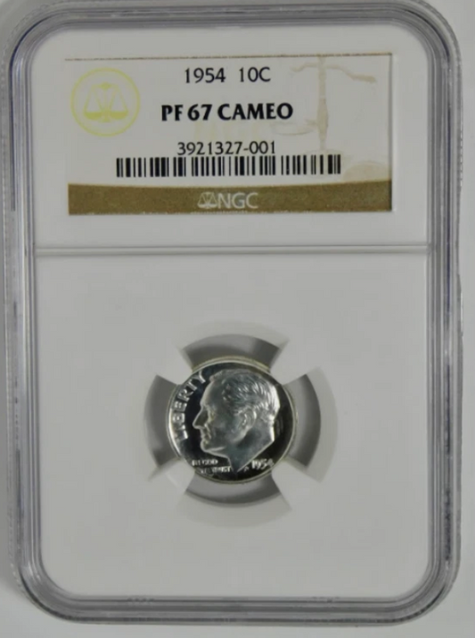 1954 Silver Roosevelt Dime NGC Gem Proof 67 CAMEO
