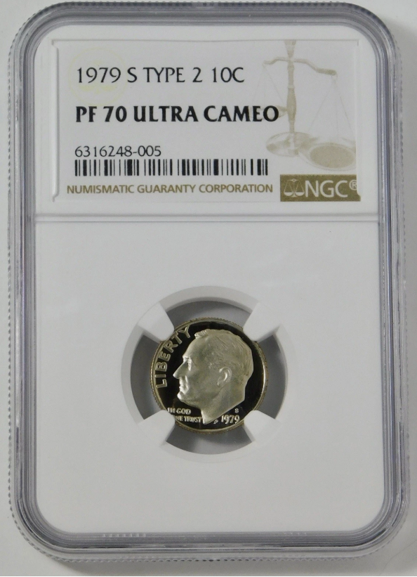 1979-S Roosevelt Dime Type 2 TOP GRADE! NGC Gem Proof 70 Ultra Cameo