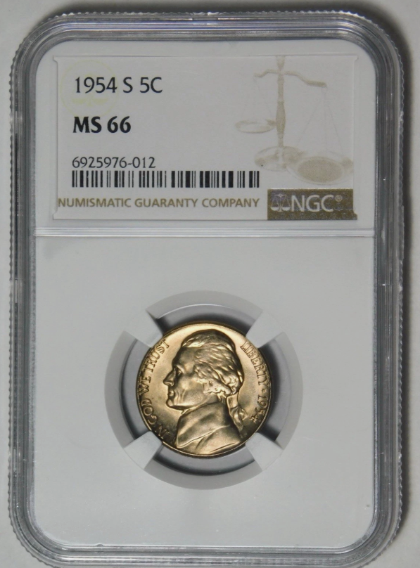1954 Jefferson Nickel - LOW POP. Mint State 66