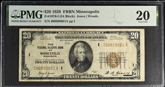 1929 Series $20 Minneapolis Federal Reserve Bank Note PMG Very Fine 20