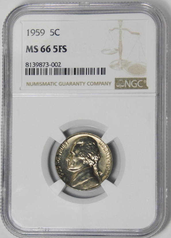 1959 Jefferson Nickel High Grade - Low Pop! NGC MS-66 5FS