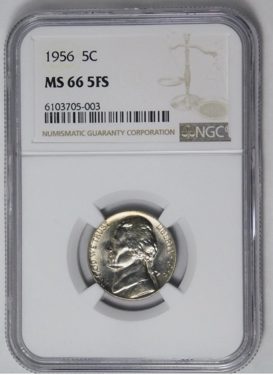 1956 Jefferson Nickel High Grade NGC MS-66 5FS (Full Steps)