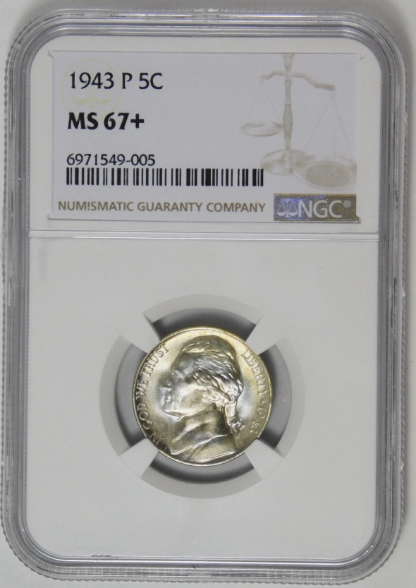 1943-P Jefferson Nickel HIGH GRADE! NGC MS-67+