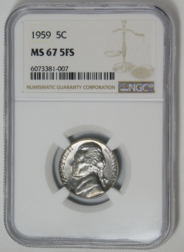 1959 Jefferson Nickel BIG GRADE! Low Pop! NGC MS-67 5FS