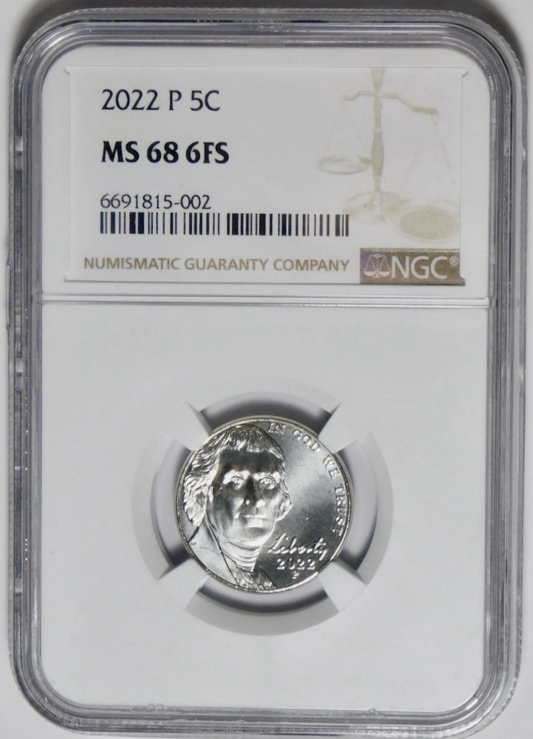 2022-P Jefferson Nickel BIG GRADE! LOW POP. NGC MS-68 6FS