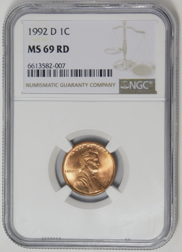 1992-D Lincoln Cent BIG GRADE! RARE MS-69 RD VERY LOW POP.