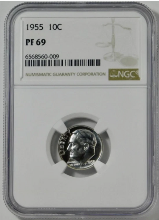 1955 Silver Roosevelt Dime BIG GRADE! NGC Gem Proof 69