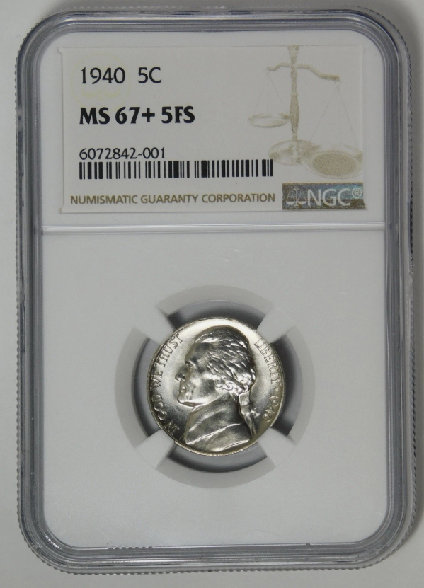 1940 Jefferson Nickel RARE! Big Grade Low Pop. NGC MS-67+ 5FS