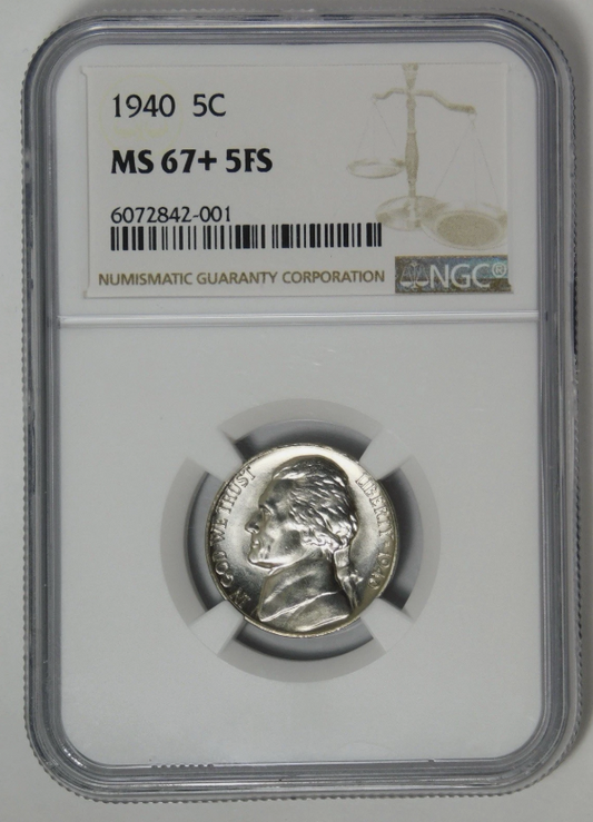 1940 Jefferson Nickel RARE! Big Grade Low Pop. NGC MS-67+ 5FS