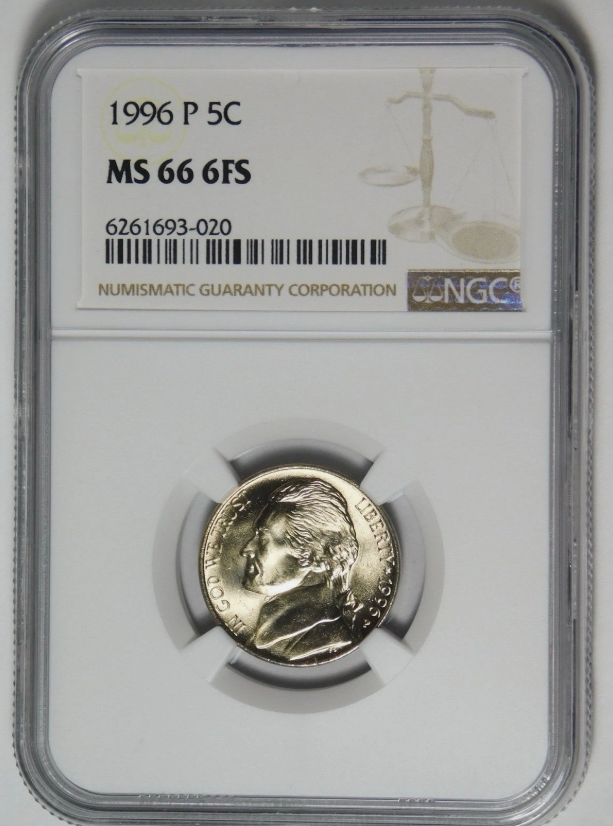 1996-P Jefferson Nickel LOW POP! NGC MS-66 6FS