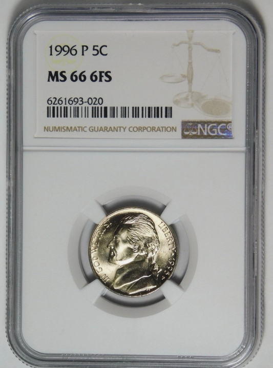 1996-P Jefferson Nickel LOW POP! NGC MS-66 6FS