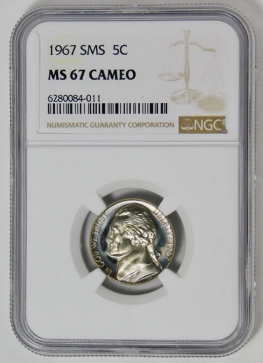 1967 SMS Jefferson Nickel High Grade! NGC Mint State 67 CAMEO