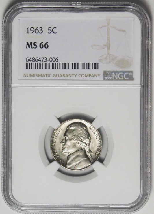 1963 Jefferson Nickel. NGC MINT STATE 66. Brilliant Uncirculated