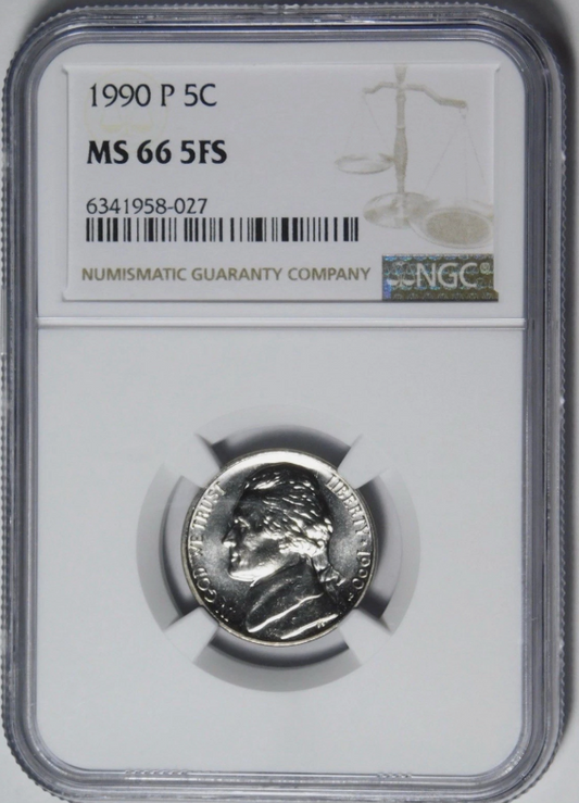 1990 P Jefferson Nickel FULL STEPS Low Pop. NGC MS-66 5FS