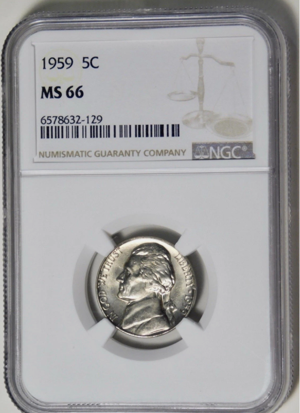 1959 Jefferson Nickel MINT STATE 66. Brilliant Uncirculated