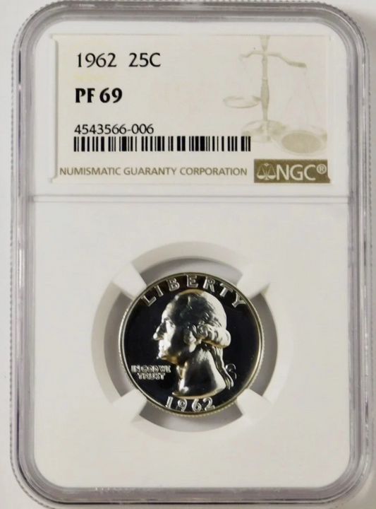 1962 Silver Washington Quarter. HIGH GRADE NGC Gem Proof 69
