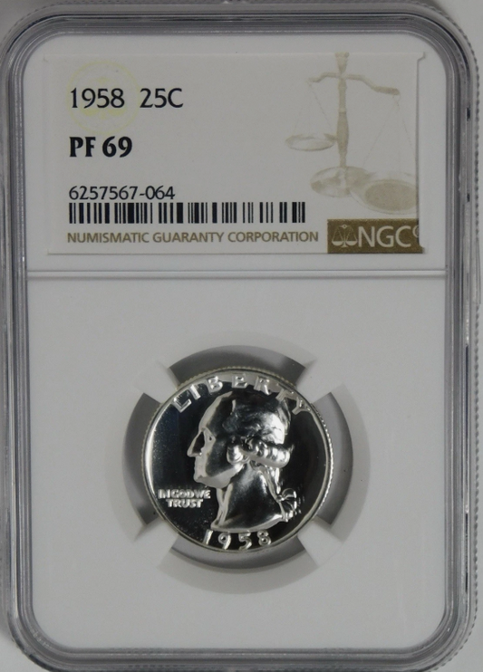 1958 Silver Washington Quarter BIG GRADE! NGC Proof 69