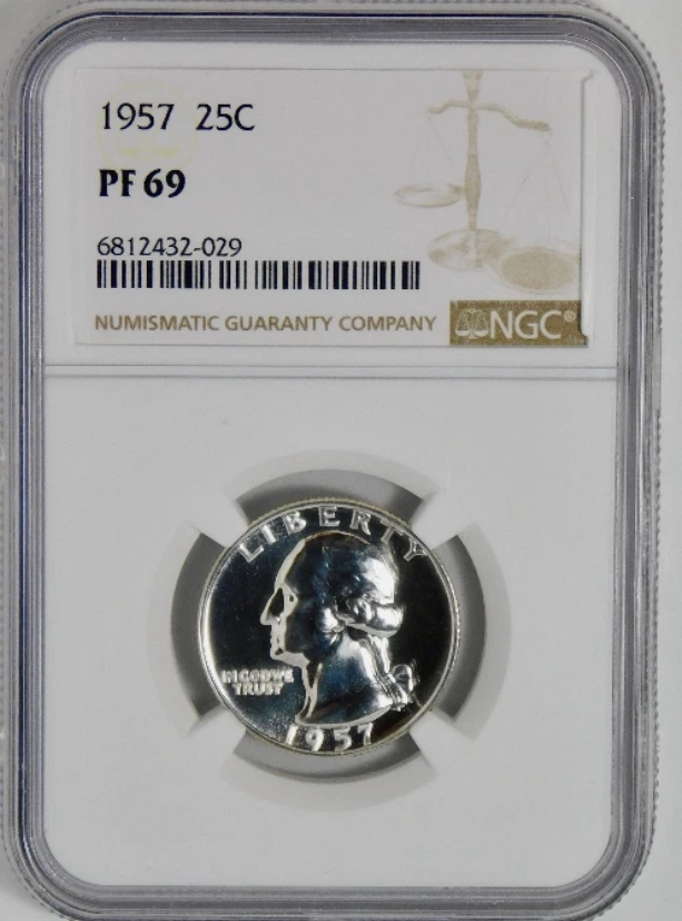 1957 Silver Washington Quarter. HIGH GRADE! NGC Gem Proof 69
