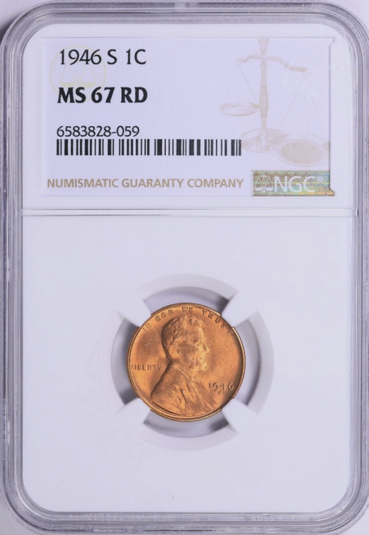 1946-S Lincoln Wheat Cent HIGH GRADE! NGC MS-67 RD