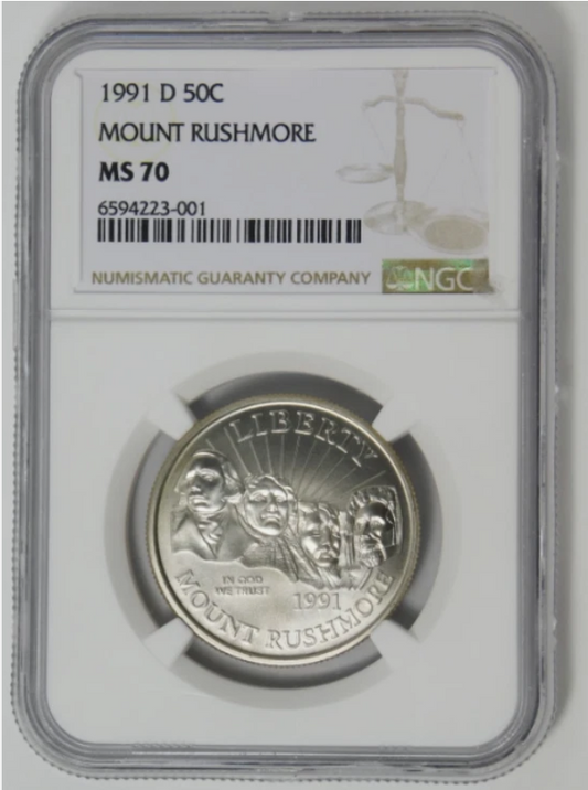 1991-D Commemorative Mt Rushmore Half Dollar TOP GRADE! NGC MS-70