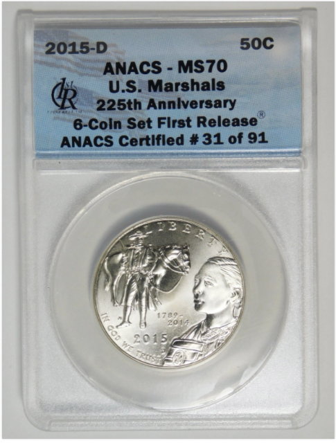 2015-D U.S. Marshals Service Half Dollar TOP GRADE MS-70! First Release