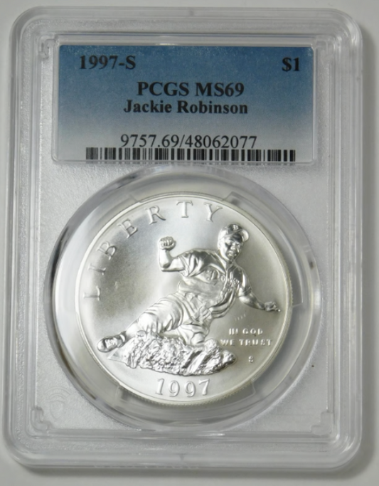 1997-S "Jackie Robinson" Silver Dollar 50th Anniversary! PCGS Mint State 69