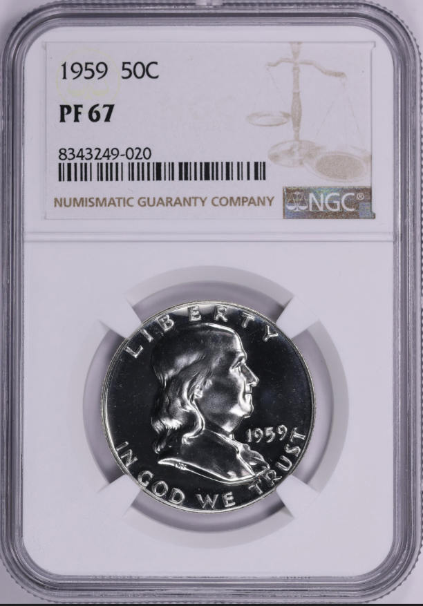 1959 Silver Franklin Half Dollar. Nice Grade! NGC Gem Proof 67