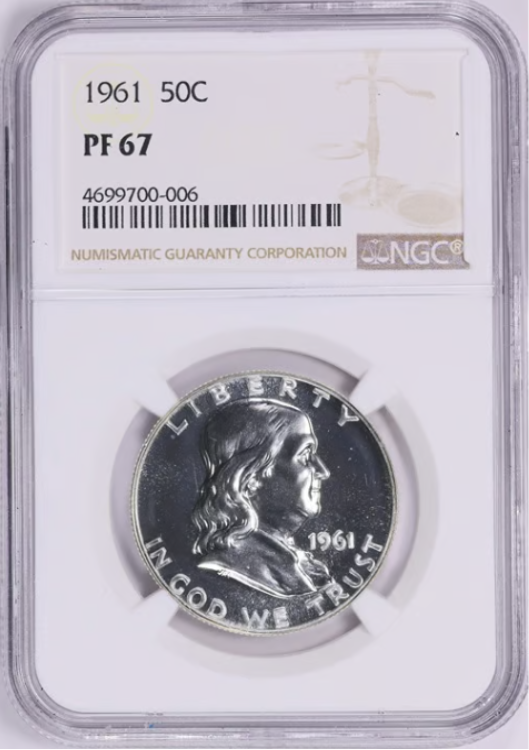 1961 Silver Franklin Half Dollar. NICE GRADE! NGC Gem Proof 67