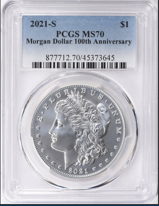 2021-S Morgan Silver Dollar 100th Anniversary! TOP GRADE Mint State 70.